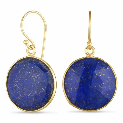 Store runde lapis lazuli øreringe i forgyldt sølv