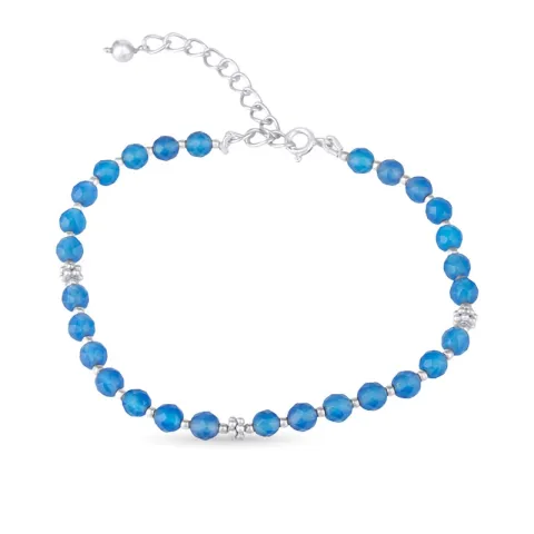blå calcedon armbånd i sølv 18,0 cm plus 5,0 cm x 4,0 mm