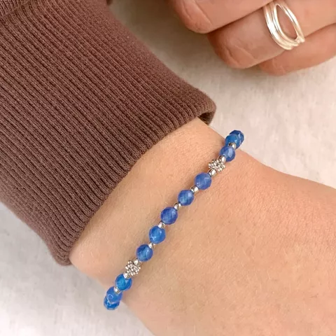 blå calcedon armbånd i sølv 18,0 cm plus 5,0 cm x 4,0 mm