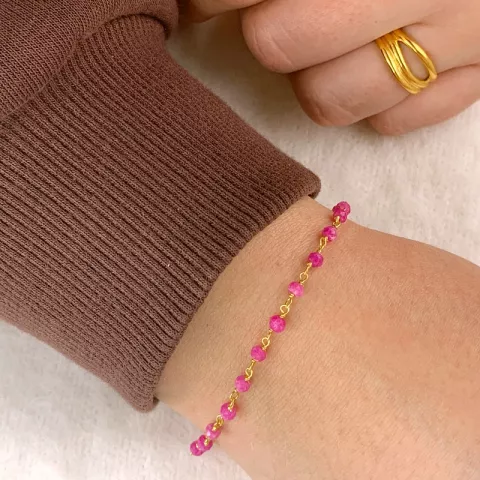 Elegant pink aventurin armbånd i forgyldt sølv 15 cm plus 6 cm x 3,0 mm