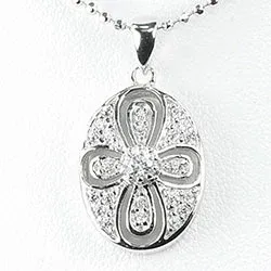 Ovalt blomster vedhæng i sølv