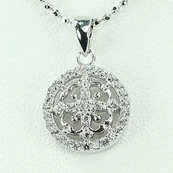 rundt hvid vedhæng i sølv