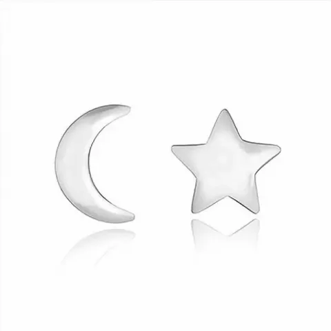 Måne og stjerne ørestikker i sølv