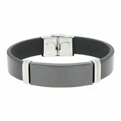 Armbånd i sort læder med stål lås x 13,4 mm