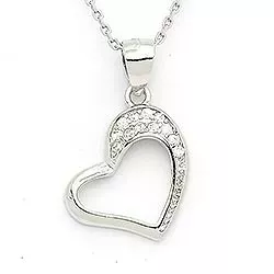 Hjerte zirkon vedhæng med halskæde i sølv