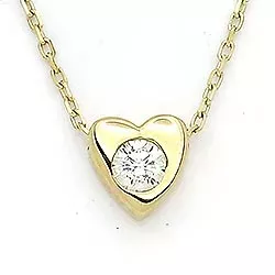 Hjerte hvid zirkon vedhæng med halskæde i 14 karat guld