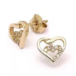Dobbelt hjerte øreringe i 14 karat guld med zirkon