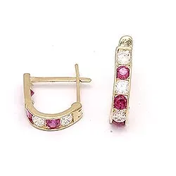 øreringe i 14 karat guld med zirkoner og syntetiske rubiner