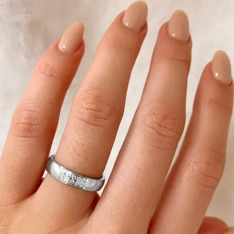 Kollektionsprøve zirkon ring i rhodineret sølv