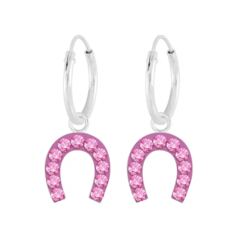 12 mm hestesko pink zirkon børneøreringe i sølv