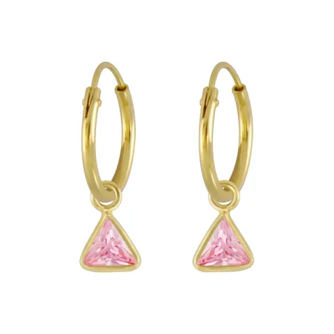 12 mm trekantet pink zirkon børneøreringe i forgyldt sølv