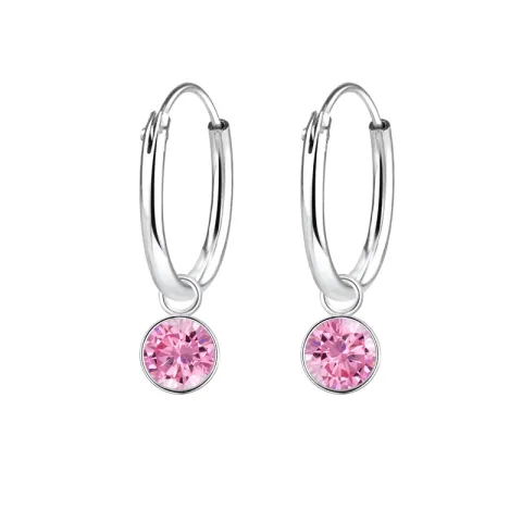 12 mm pink zirkon creoler i sølv