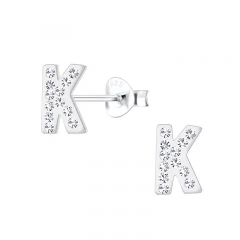 bogstav K krystal øreringe i sølv