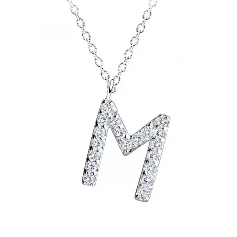 bogstav M zirkon halskæde i sølv