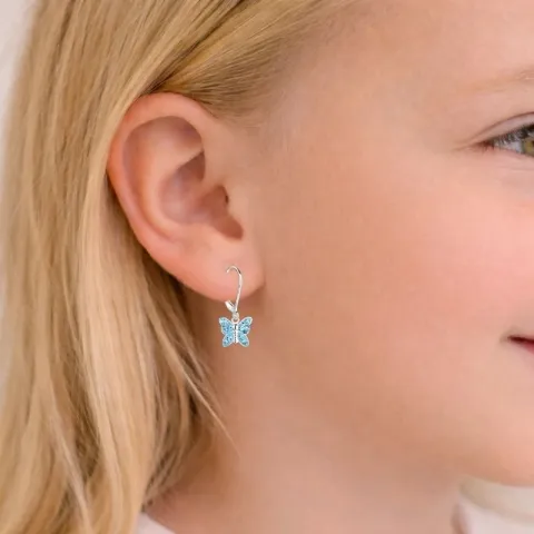 sommerfugle blå børneøreringe i sølv - Little Ones