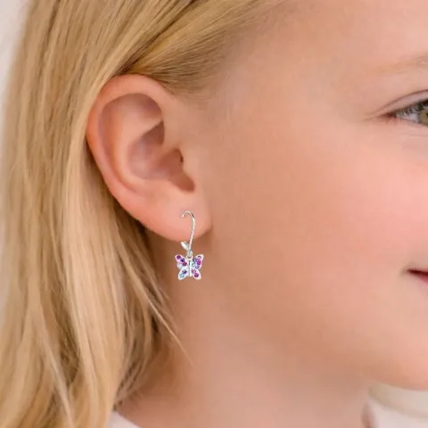 sommerfugle multifarvet børneøreringe i sølv - Little Ones