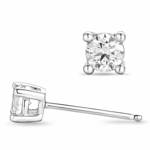 2 x 0,20 ct diamant solitaireørestikker i 14 karat hvidguld med diamant