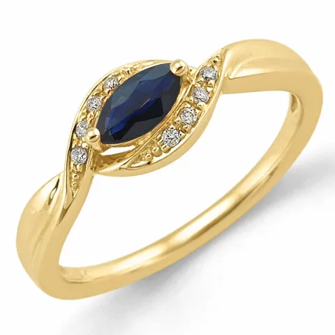 oval blå safir guld ring i 14 karat guld 0,04 ct