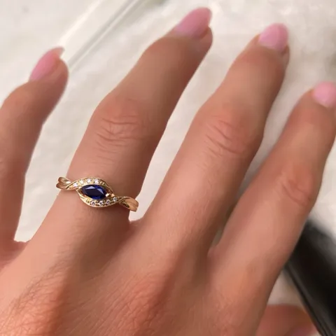 oval blå safir guld ring i 14 karat guld 0,04 ct
