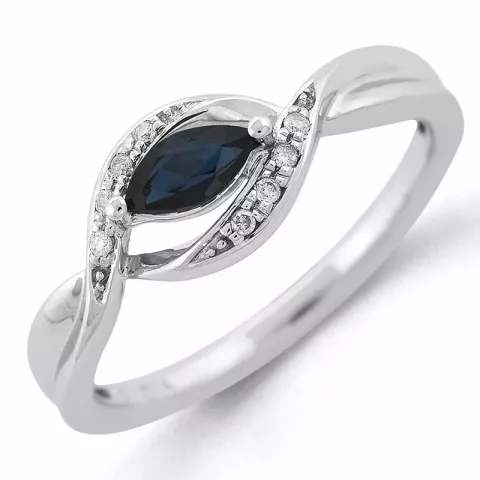 oval blå safir hvidgulds ring i 14 karat hvidguld 0,04 ct 