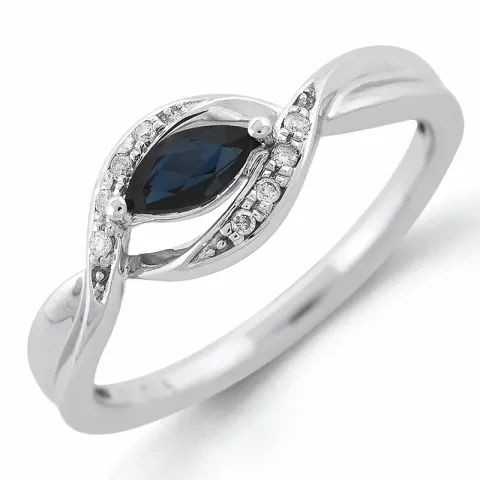 oval blå safir hvidgulds ring i 14 karat hvidguld 0,04 ct