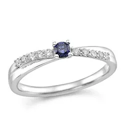blå safir ring i 14 karat hvidguld 0,15 ct