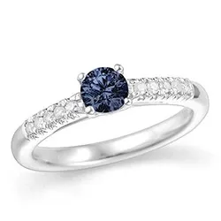 safir diamantring i 14 karat hvidguld 0,10 ct