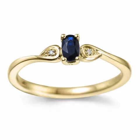 blå safir diamantring i 14 karat guld 0,008 ct 