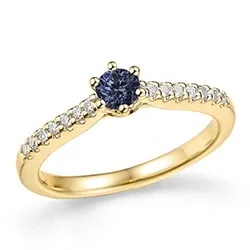 smal blå safir ring i 14 karat guld 0,14 ct