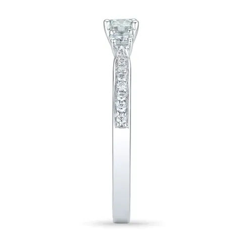 ægte diamant ring i 14 karat hvidguld 0,30 ct 2 x 0,10 ct 0,11 ct