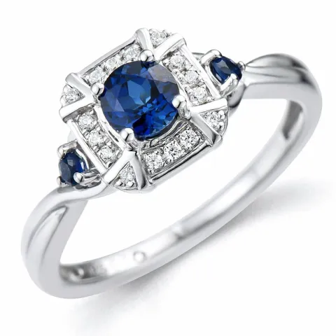safir diamantring i 14 karat hvidguld 0,07 ct