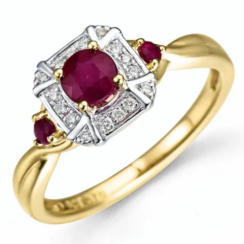 firkantet rubin ring i 14 karat guld.- og hvidguld 0,07 ct 0,45 ct 0,09 ct