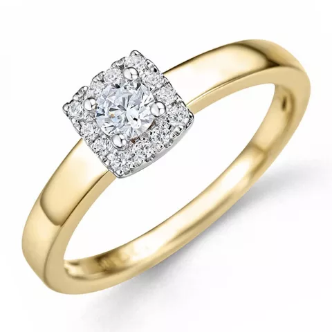 firkantet diamant ring i 14 karat guld.- og hvidguld 0,20 ct 0,10 ct