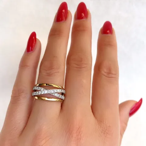 bred abstrakt guld ring i 14 karat guld.- og hvidguld 0,75 ct