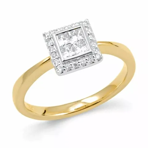 Firkantet diamant ring i 14 karat guld.- og hvidguld 0,2 ct 0,084 ct