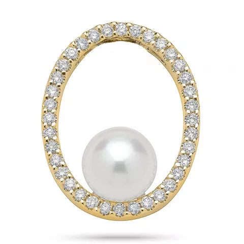ovalt perle diamantvedhæng i 14 karat guld 0,32 ct