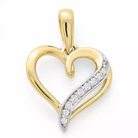 Trendy hjerte diamantvedhæng i 14 karat guld.- og hvidguld 0,06 ct