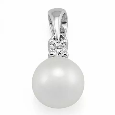 perle diamantvedhæng i 14 karat hvidguld 0,05 ct