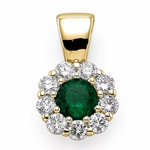 rundt smaragd diamantvedhæng i 14 karat guld 0,36 ct 0,45 ct