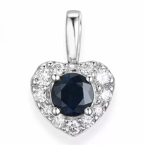 hjerte blå safir vedhæng i 14 karat hvidguld 0,159 ct