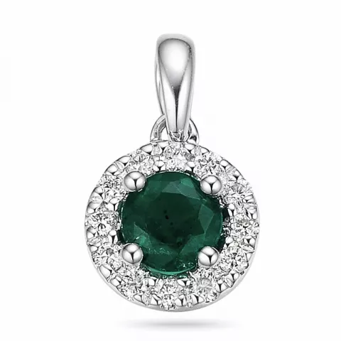 smaragd diamantvedhæng i 14 karat hvidguld 0,35 ct 0,12 ct