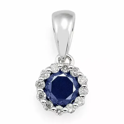 rundt safir diamantvedhæng i 14 karat hvidguld 0,07 ct 0,38 ct