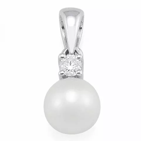 perle diamantvedhæng i 14 karat hvidguld 0,05 ct
