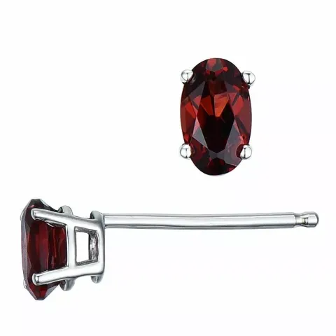 2 x 0,33 ct ovale røde granat ørestikker i 14 karat hvidguld med granat