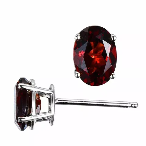 2 x 1 ct ovale røde granat ørestikker i 14 karat hvidguld med granat