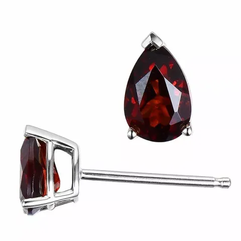 2 x 0,60 ct røde granat ørestikker i 14 karat hvidguld med granat