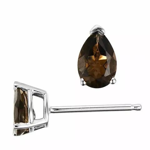 2 x 0,40 ct røgfarvede kvarts ørestikker i 14 karat hvidguld med kvarts