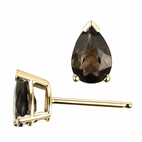 2 x 0,7 ct røgfarvede kvarts ørestikker i 14 karat guld med kvarts
