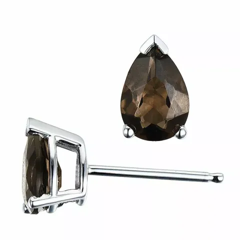 2 x 0,7 ct røgfarvede kvarts ørestikker i 14 karat hvidguld med kvarts