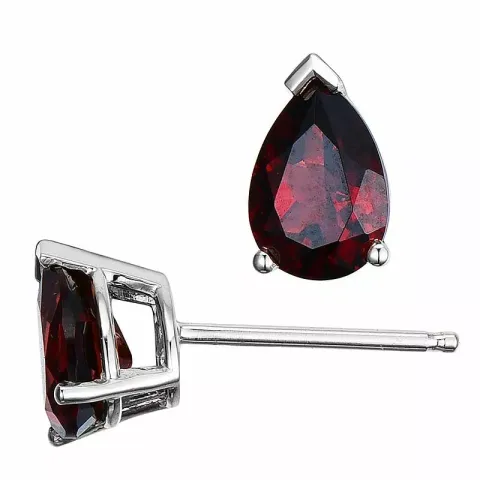 2 x 0,9 ct røde granat ørestikker i 14 karat hvidguld med granat